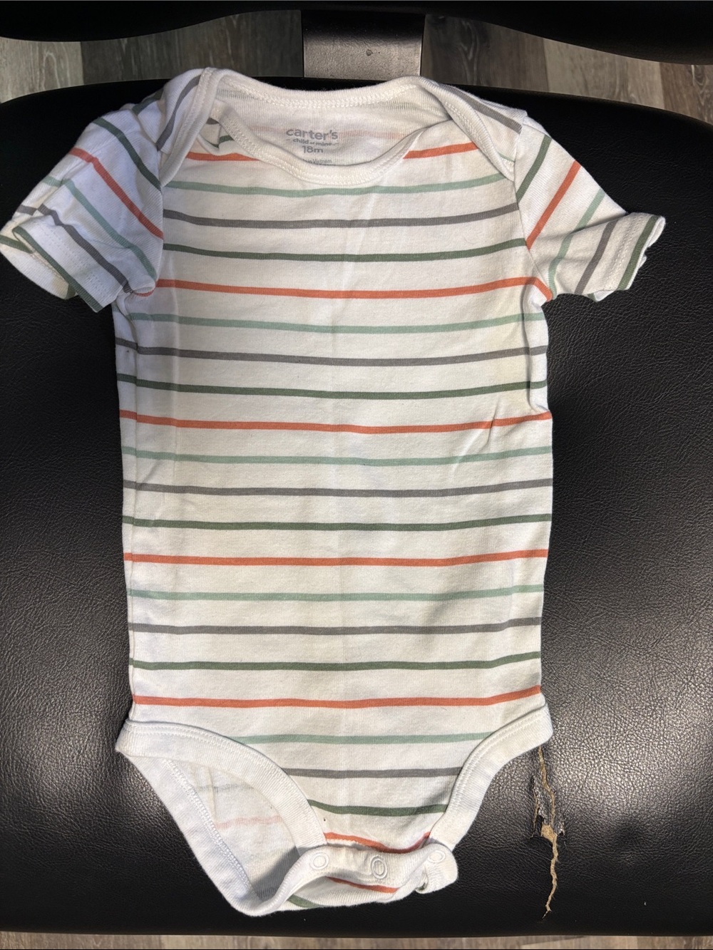 Carter's White One-Piece with Orange, Green, and Gray Stripes